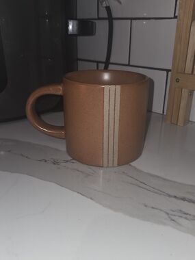 Hearth & Hand Rust Brown Stoneware Mug with Cream Triple Stripe